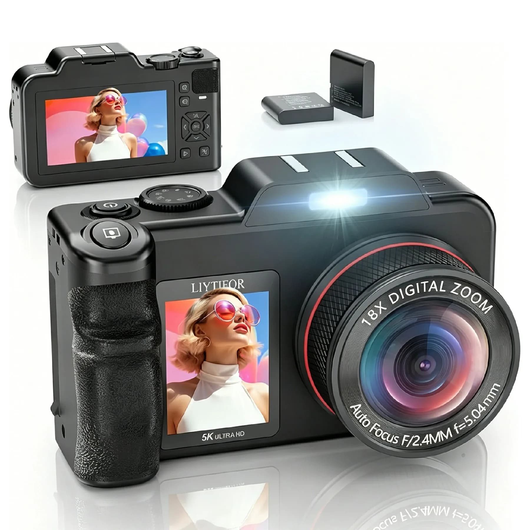 Appareil photo numérique 5K pour la photographie, double écran 3,5''+2'' pour la mise en cadre autom