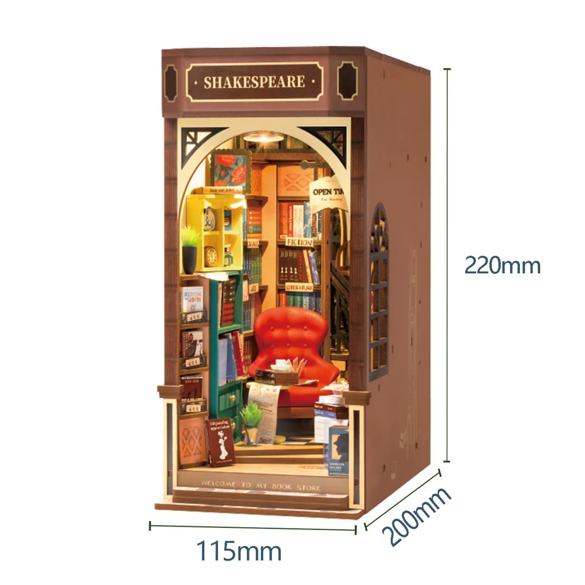 Kit de Modélisme de Bibliothèque Rolife Book Nook avec Éclairage LED, Kit de Maison Miniature DIY po