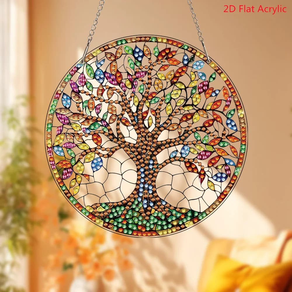 Peinture diamant arbre de vie bohème, cintre circulaire acrylique simple face pour décoration intéri