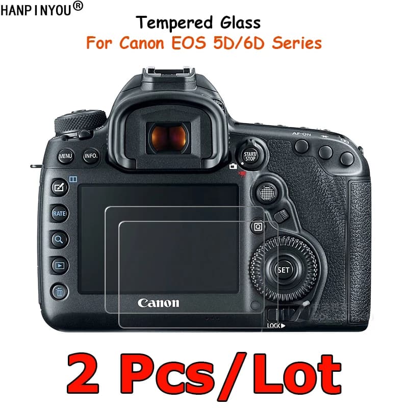 Protecteur d'écran de caméra en verre trempé, 2 pièces/lot, pour Canon EOS 6D 7D 5D Mark II 6D2 5D2