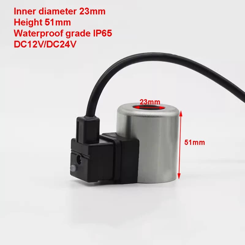Bobine d'électrovanne hydraulique étanche, diamètre intérieur 23mm, recommandé 51mm, IP65, DC 12V, D