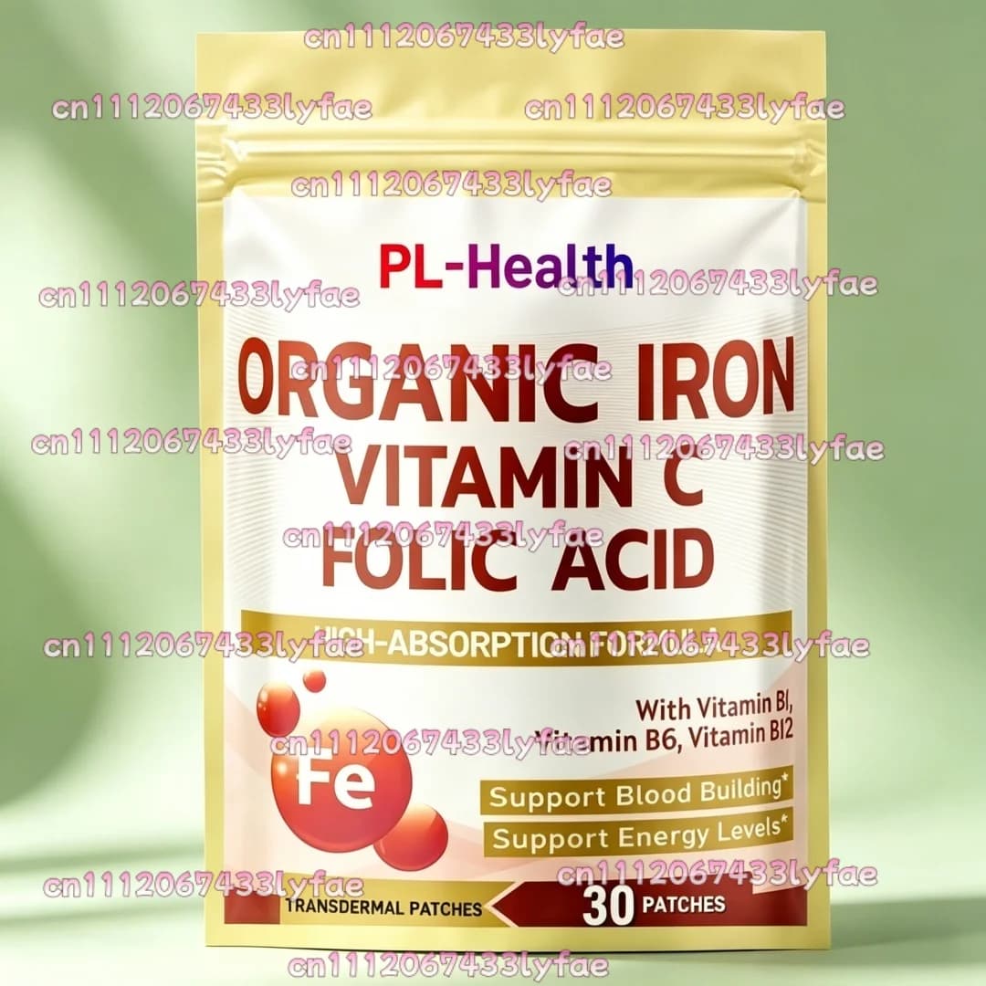 30 Patchs Transdermiques au Fer avec Vitamine C, Acide Folique, Vitamine B6, Vitamine B12 - Favorise