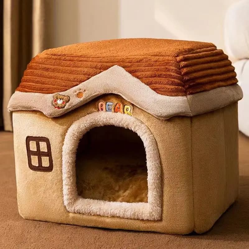 Maison pour animaux de compagnie mignonne avec lit pliable et doux pour animaux de compagnie, châtea