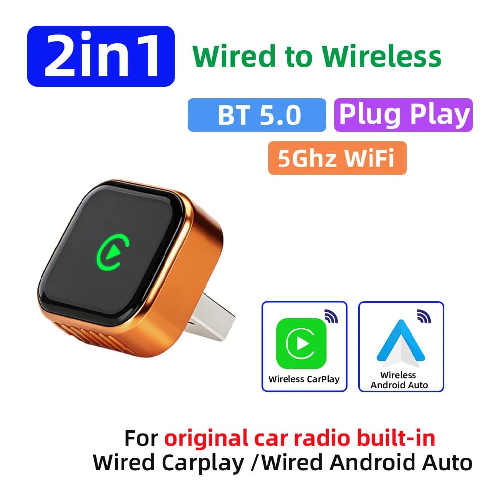 Adaptateur CarPlay sans fil Orange 2026 Nouveau Plug & Play Connexion automatique Sans latence Conve