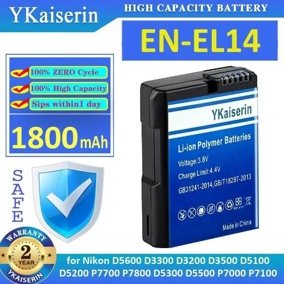 Batterie d'appareil photo EN-EL14 1800Mah pour Nikon D5600 D3300 D3200 D3500 D5100 D5200 P7700 P7800