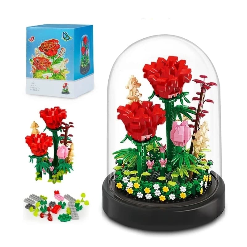Kit de construction de Bouquet de roses et de fleurs, bricolage de fleurs avec couvercle, blocs de c