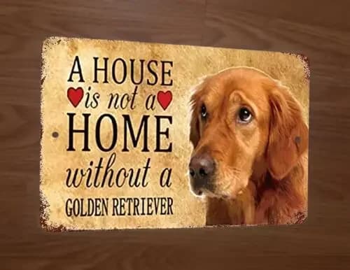 Une maison n'est pas une maison sans un Golden Retriever 8x12 panneau mural en métal pour chien et a