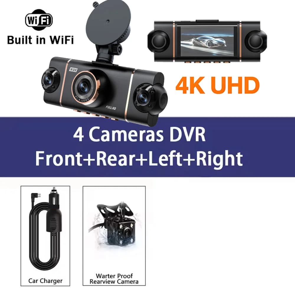 Nouvelle caméra de voiture à quatre objectifs 360° ° Caméra embarquée WIFI 4K / 1080P avec surveil