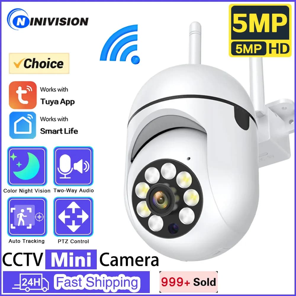 Tuya 5MP Wifi caméra IP couleur vision nocturne extérieure suivi automatique sans fil PTZ CCTV camér