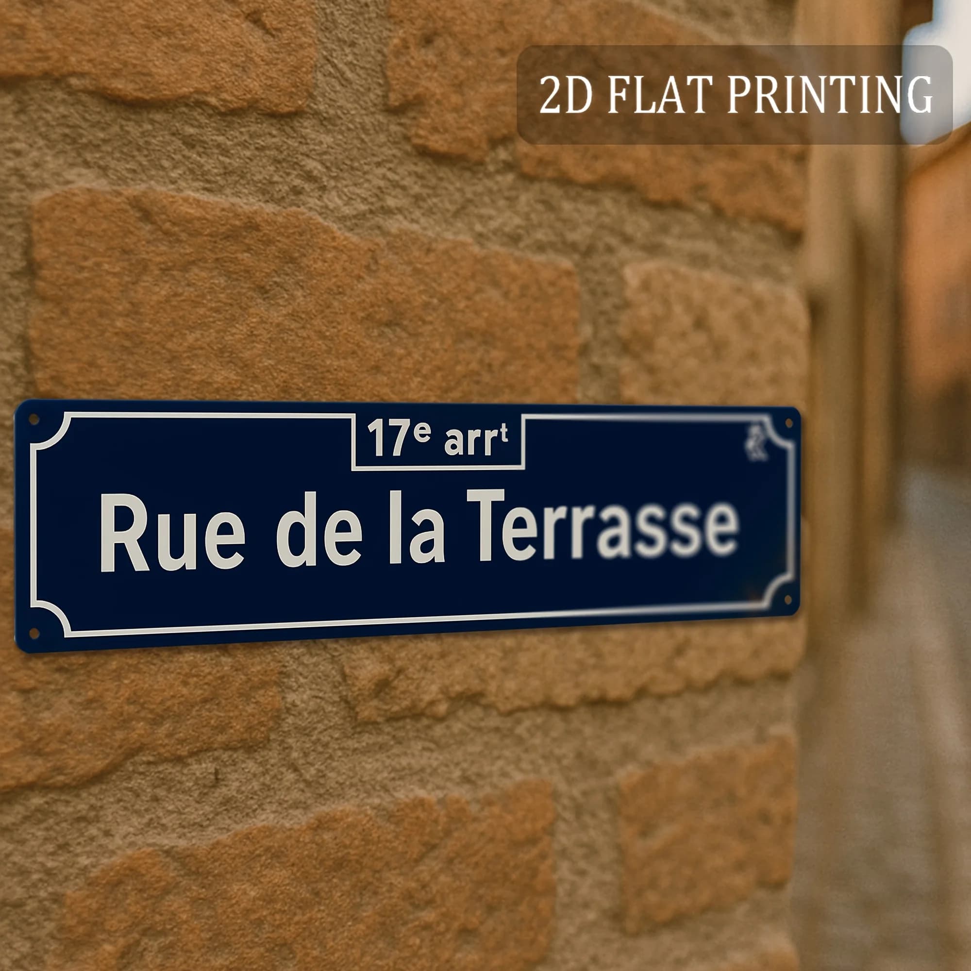 Plaque Métallique 2D Plate « Rue De La Terrasse » Style Français, Décoration Murale Vintage Nom de R