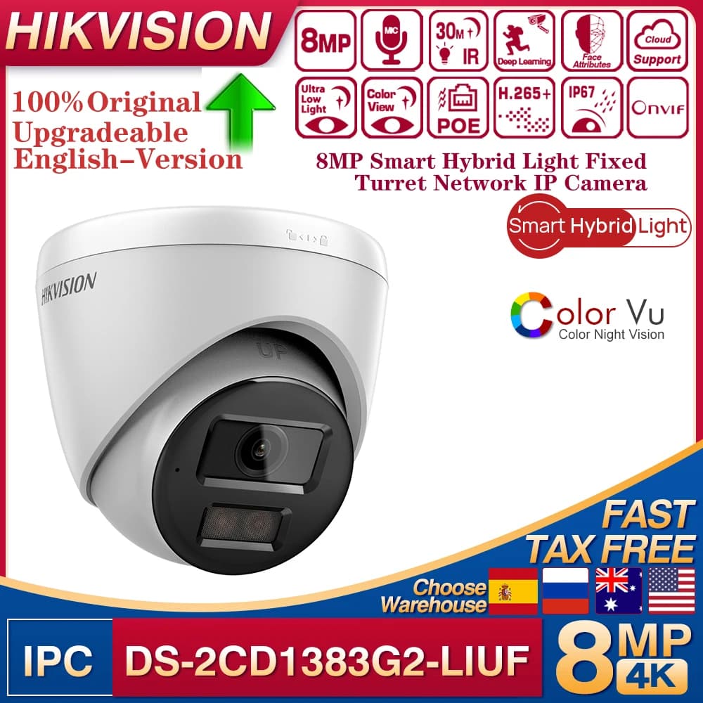Hikvision 4k 8MP ColorVu caméra IP lumière hybride intelligente DS-2CD1383G2-LIU double lumière lumi