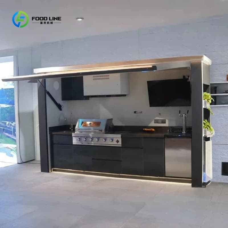 Module d'îlot de cuisine extérieure personnalisé pour barbecue, maison préfabriquée avec évier et ré