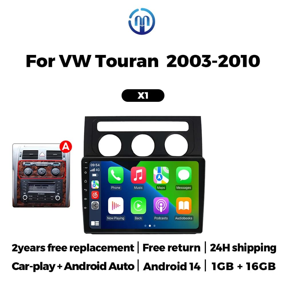 Nouveau Autoradio Android sans fil Carplay pour Volkswagen Touran 1 2003 2004 2005 2006 2007 2008 20