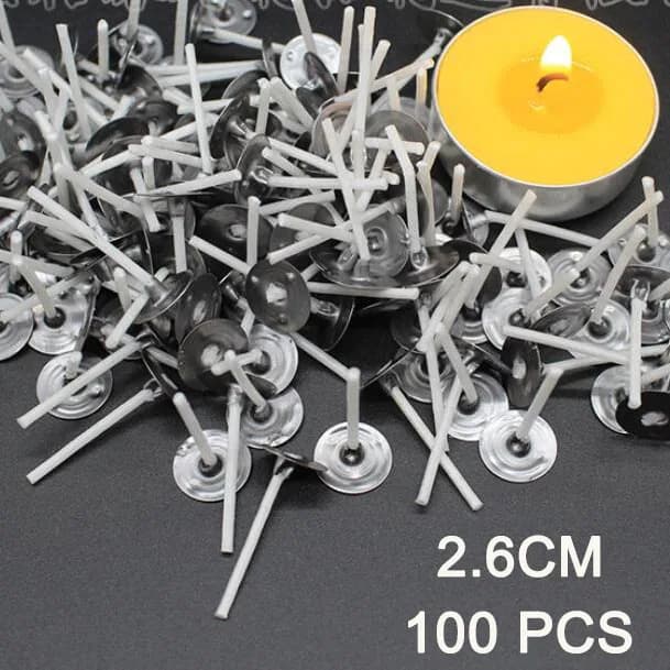 Mèches de bougie sans fumée 2.6-20cm, noyau en coton pré-ciré avec onglets de support en métal, bric