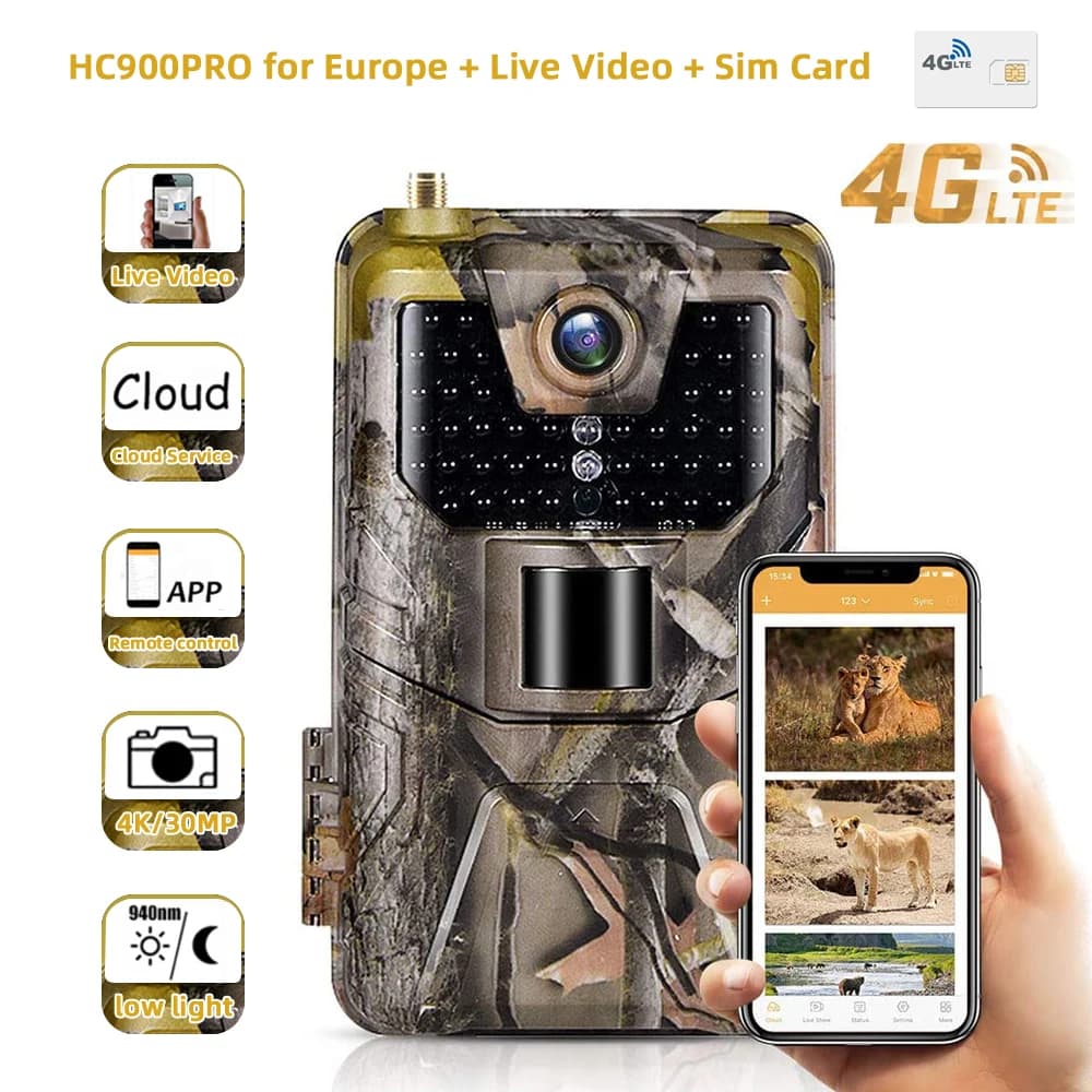 Caméra de suivi des sentiers avec application de diffusion en direct, Service Cloud, 4G, 30mp, sans