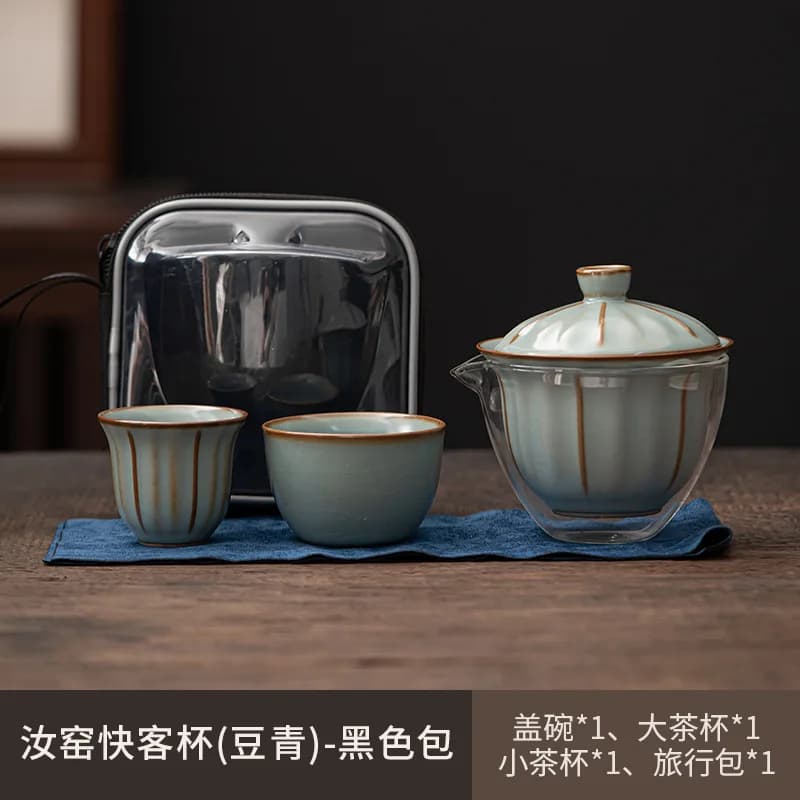 Service à thé de voyage en céramique pour l'extérieur, un théière et deux tasses, ensemble portable