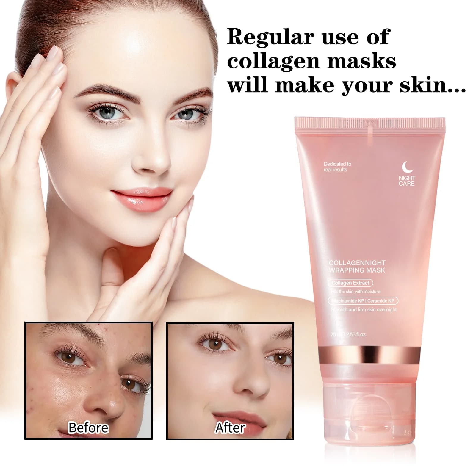 Masque de nuit au collagène 75 ml – Masque hydratant et raffermissant pour une peau éclatante – Masq