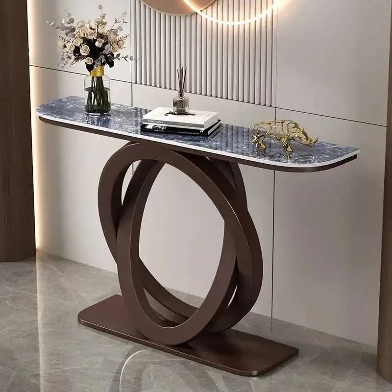 Table console de luxe pour tablette, table d'armoire d'entrée italienne semi-circulaire en fer, meub