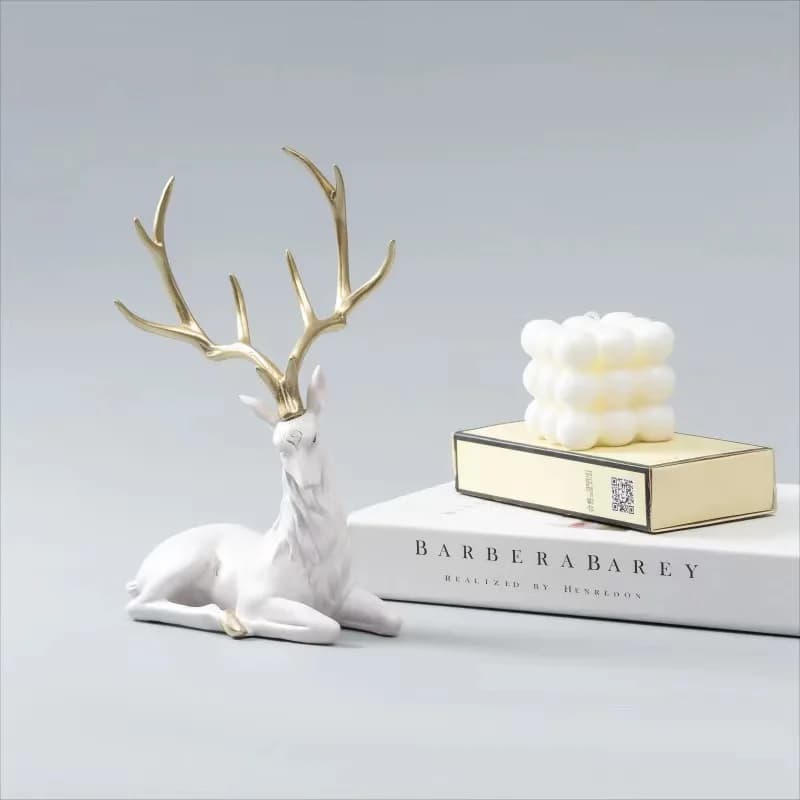 Statue de Cerf Haut de Gamme, Sculpture en Résine pour Salon, Décoration de Maison de Luxe, Ornement