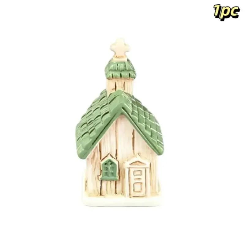 Modèle miniature de maison à toit vert/rouge, figurines de village de Noël en résine, décor de jardi