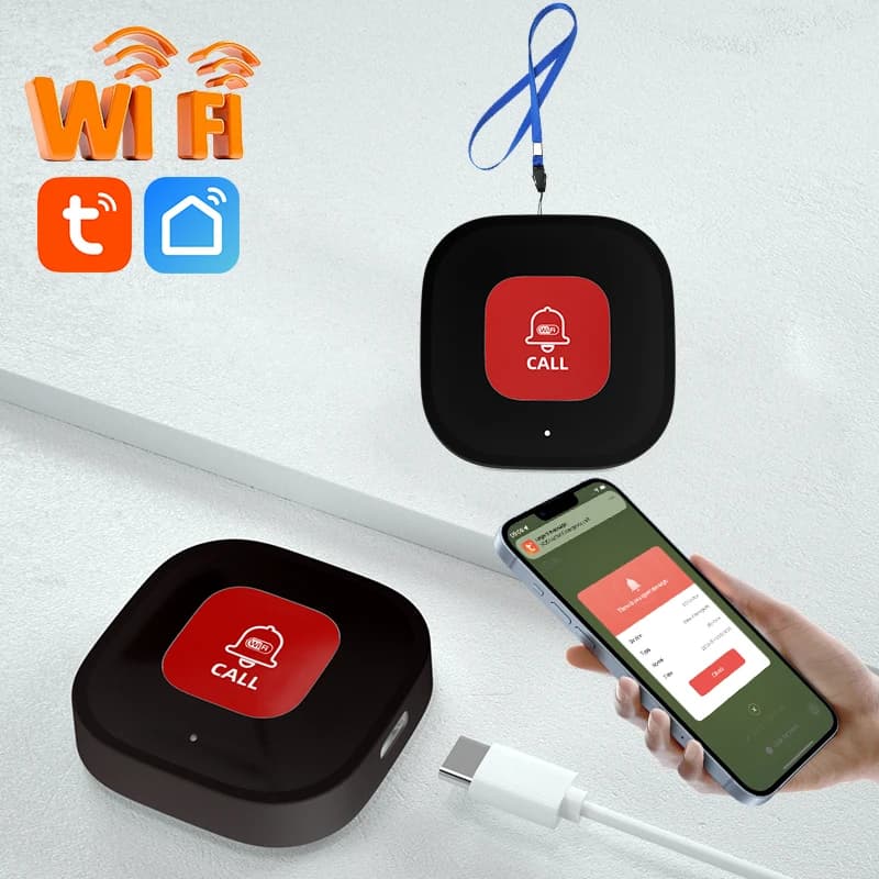 Bouton d'appel SOS intelligent WiFi Tuya, clavier sans fil pour soignant, téléphone SACTransmitter,