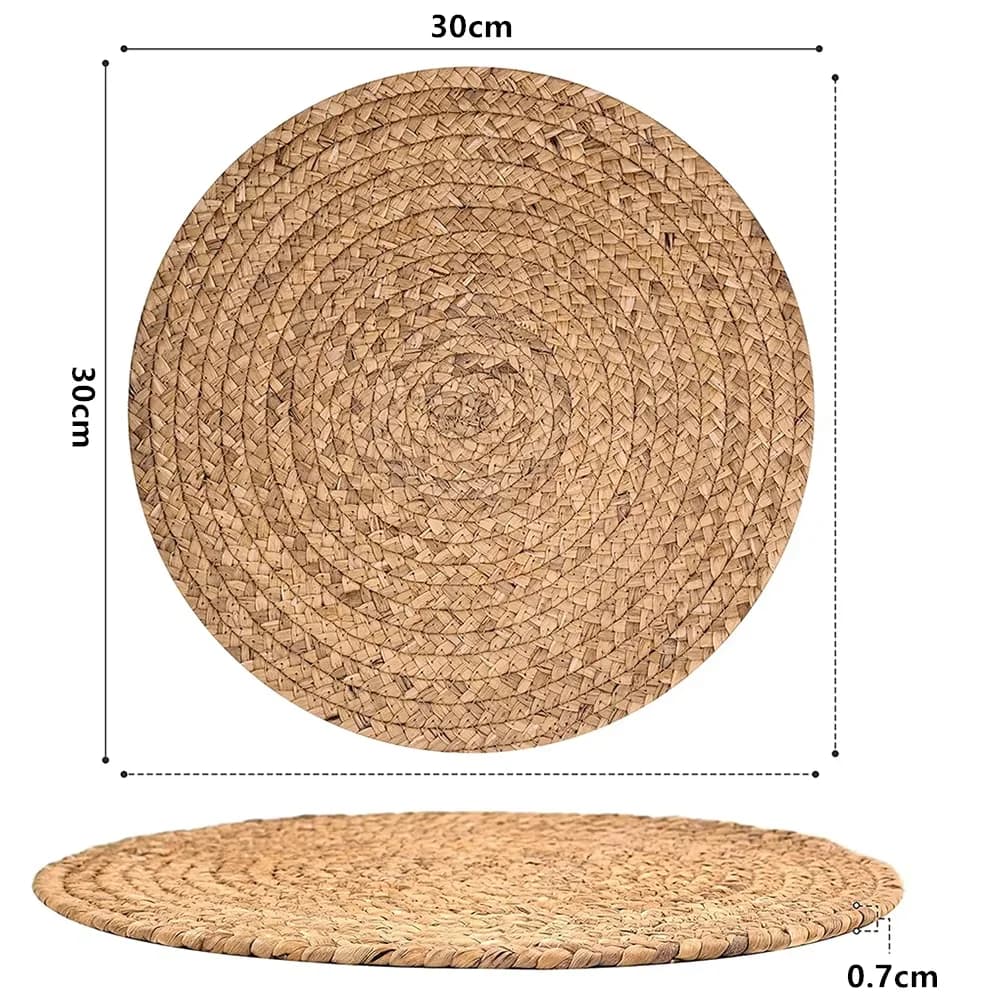Napperon rond tissé Boho en rotin, napperon en jacinthe d'eau naturelle, tapis de Table tissé de fer