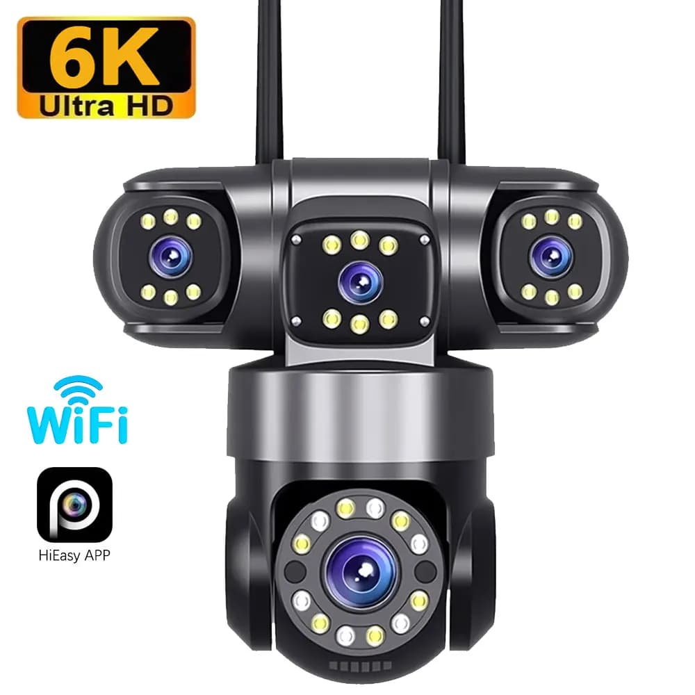 Caméra WiFi extérieure de sécurité domestique 10K 20MP, 4 objectifs, 4 écrans 360 ° Protection de