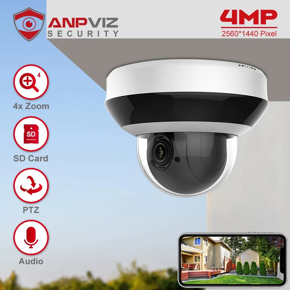 Anpviz 4MP PTZ caméra IP sécurité extérieure 4X Zoom dôme POE CCTV Surveillance carte SD Audio H.265