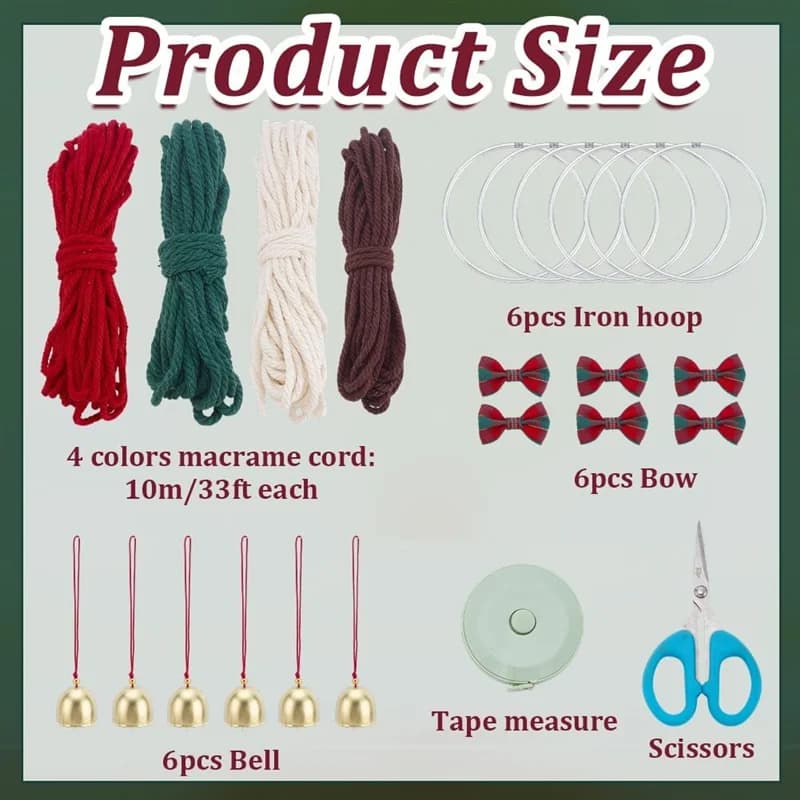 Couronne en macramé faite à la main, ornements pour arbre de noël, ensemble de 6 kits de bricolage p
