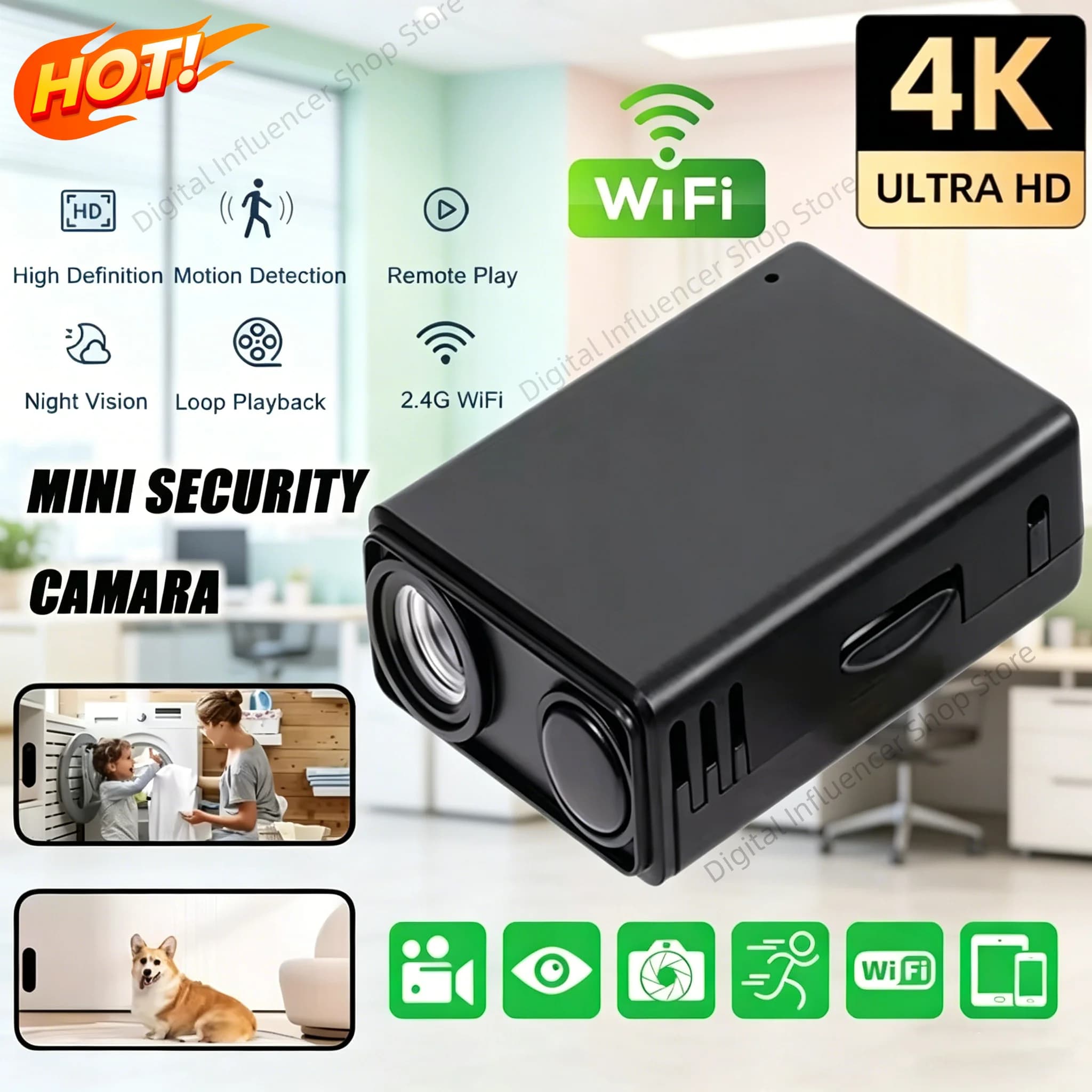 Nouvelle caméra de sécurité WiFi 4K sans fil, surveillance intérieure, détection de mouvement, visio