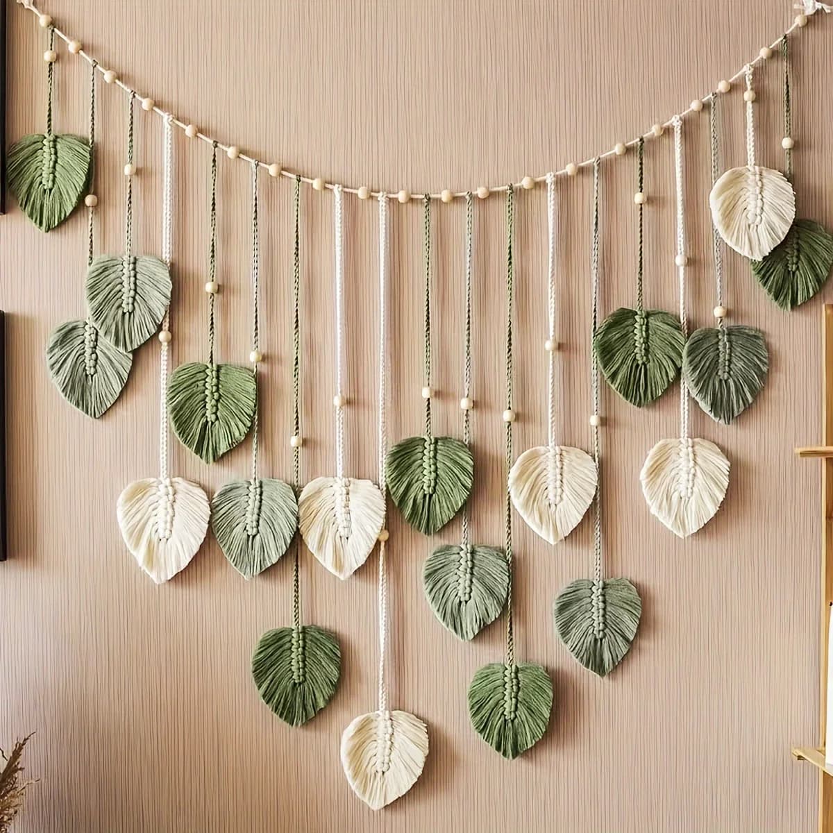 Décoration murale tissée moderne, belle décoration de pièce, feuilles vertes suspendues sur les murs