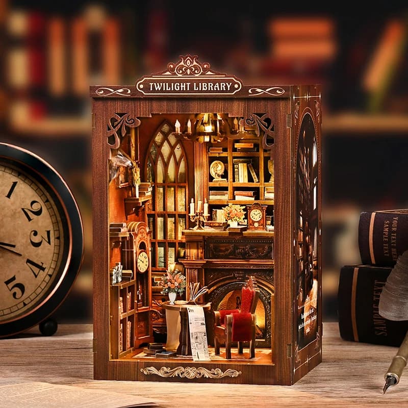 Kit de maison miniature personnalisée sur le thème de la bibliothèque, puzzle à assembler, modèle DI
