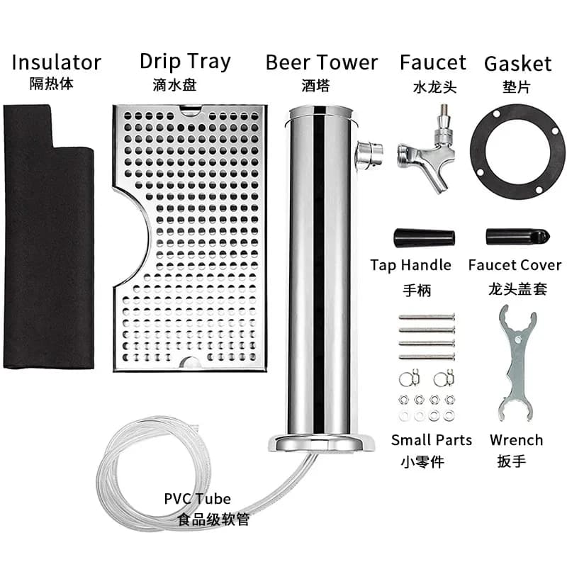 Distributeur de bière à triple robinet en acier inoxydable avec bac de récupération, pré-assemblé, p