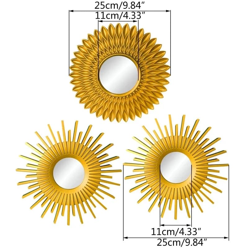 Miroirs dorés pour décoration murale, 3 pièces, maison, chambre à coucher, salle de bains, ornement