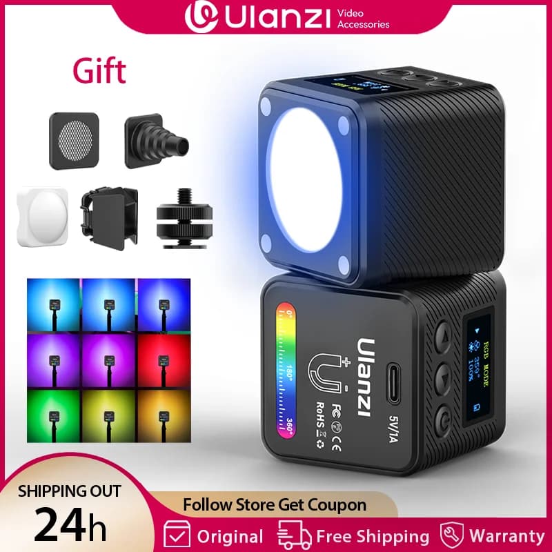 Lampe vidéo Ulanzi L2 RVB Mini COB 360 ° Lumière magnétique polychrome avec diffuseur pour apparei
