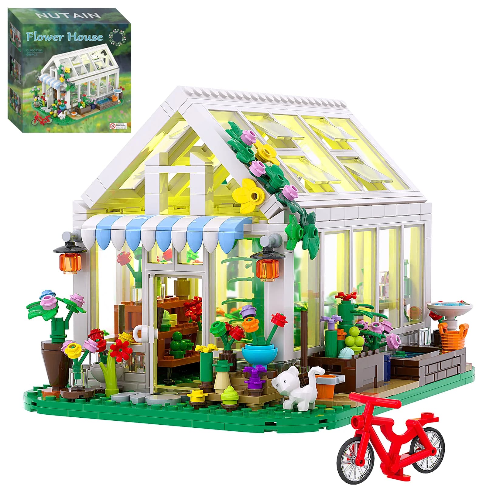 Maison de fleurs en blocs de construction avec lumière LED, cadeau parfait pour les enfants et les a