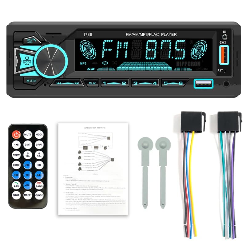 Hippcron autoradio 1din Srereo lecteur MP3 Bluetooth récepteur FM avec télécommande AUX/USB/TF prise