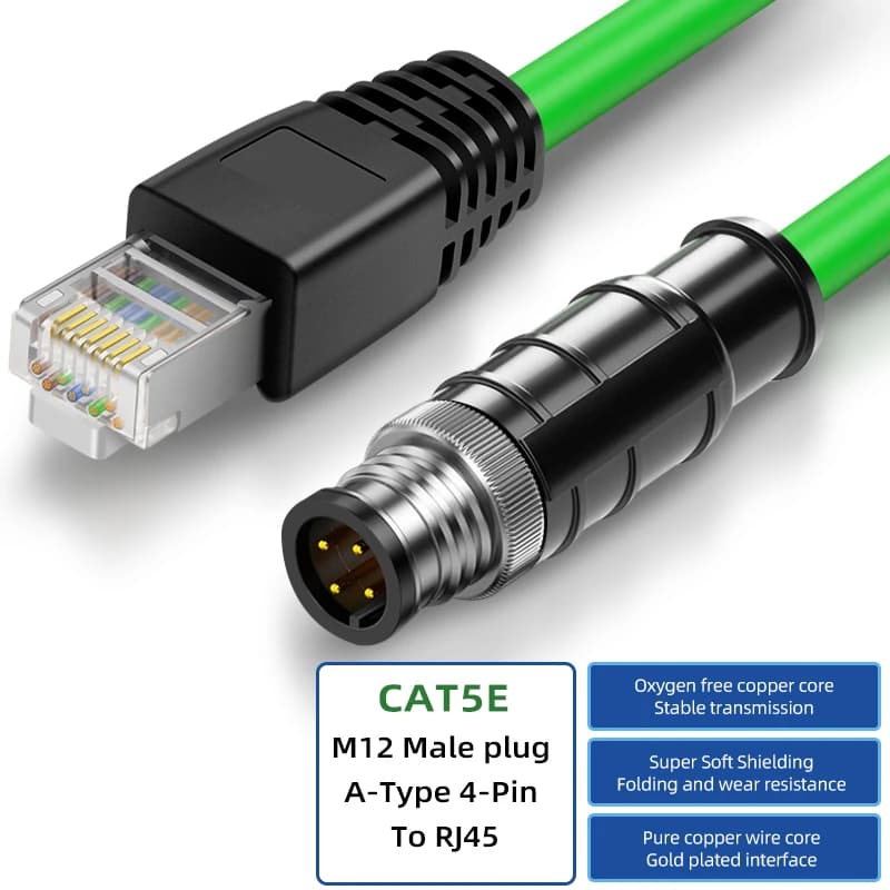 Câble Ethernet industriel M12 vers RJ45 étanche IP67, haute Flexible, STP blindé de M12 vers RJ45 po