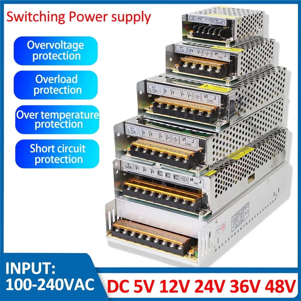 Alimentation électrique 5V 12V 24V 36V SMPS 5 12 24 36 V AC-DC 220V à 5V 12V 24V 36V 1A 2A 3A 5A 10A