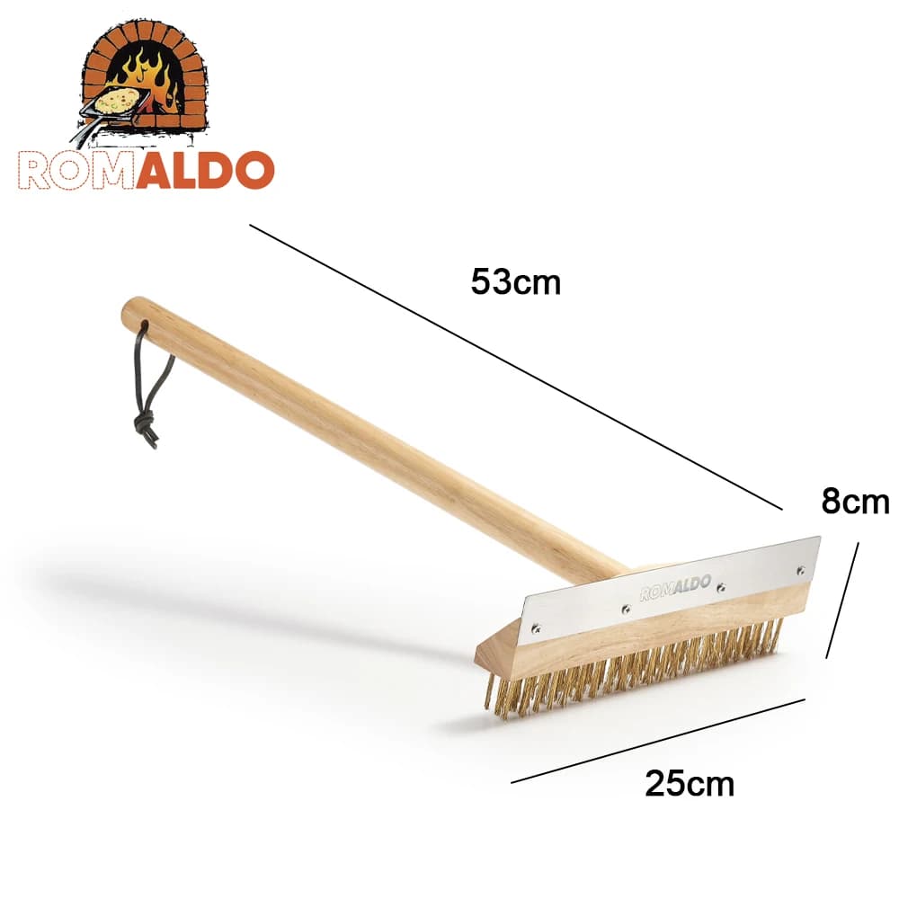 Brosse pour four à pizza ROMALDO 53cm/103cm, poils en laiton avec grattoir en acier inoxydable, bros