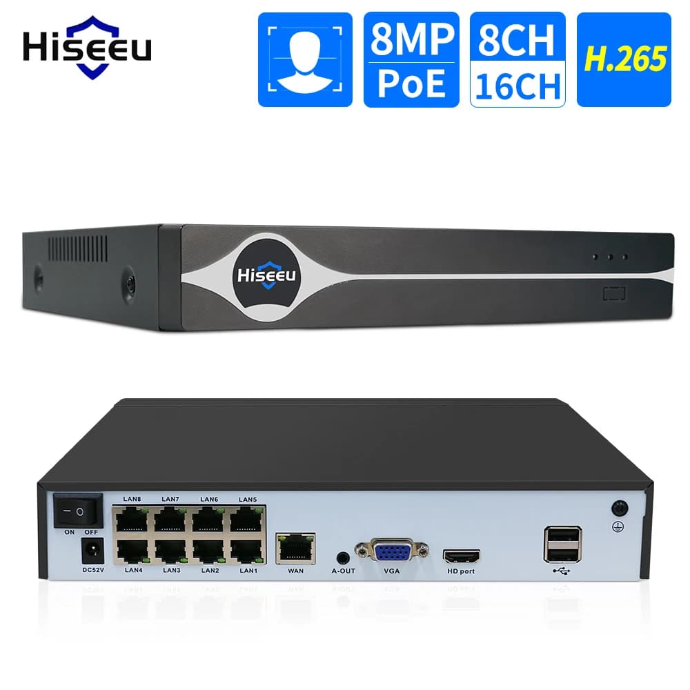 Hiseeu-Enregistreur vidéo de surveillance de sécurité, 8CH, 4K, POE, NVR, H.dissis, 8MP, 5MP, 4MP, c