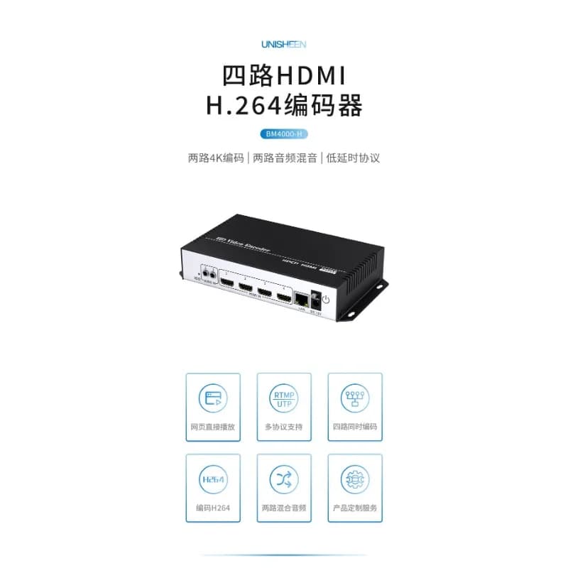 Encodeur vidéo haute résolution 4K quatre voies, machine de diffusion en direct multicanal, faible d