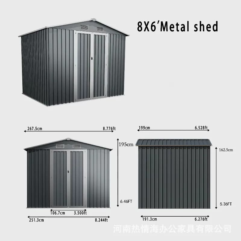 Le hangar métallique le plus populaire fabriqué en Chine, abri de jardin américain, remise à outils