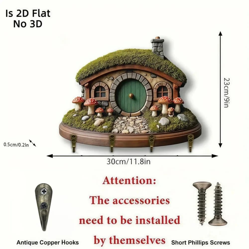 Mini-cabane Hobbit 2D, porte-clés multifonctionnel en bois, idéal pour la maison, le salon, la chamb