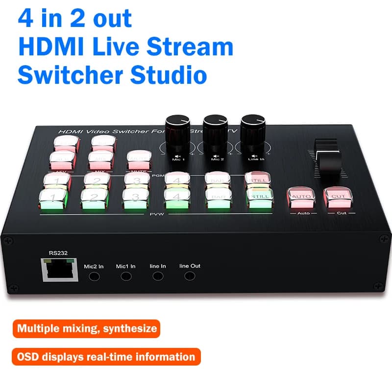 Commutateur HDMI 4 entrées 2 sorties pour diffusion en direct, mélangeur de micro de studio, product