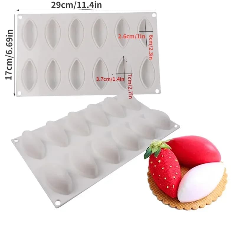 Moule à gâteau en silicone, 12 cavités, en forme de quenelle, mousse, chocolat, outils de décoration