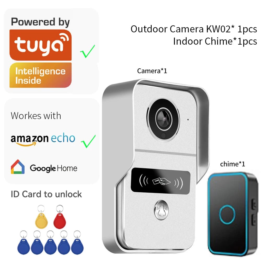 Sonnette de porte avec caméra visuelle Wifi, interphone compatible avec Alexa, serrure électronique,