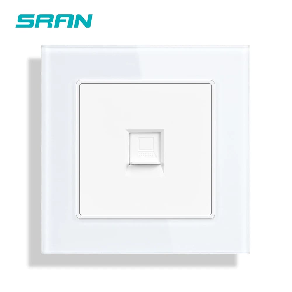 SRAN Double prise Internet RJ45 murale Cat6, panneau en verre trempé, prise 82*82mm