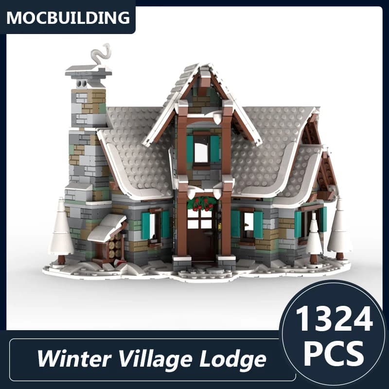 Blocs de construction Moc modèle village d'hiver, briques assemblées, Collection d'architecture, cad