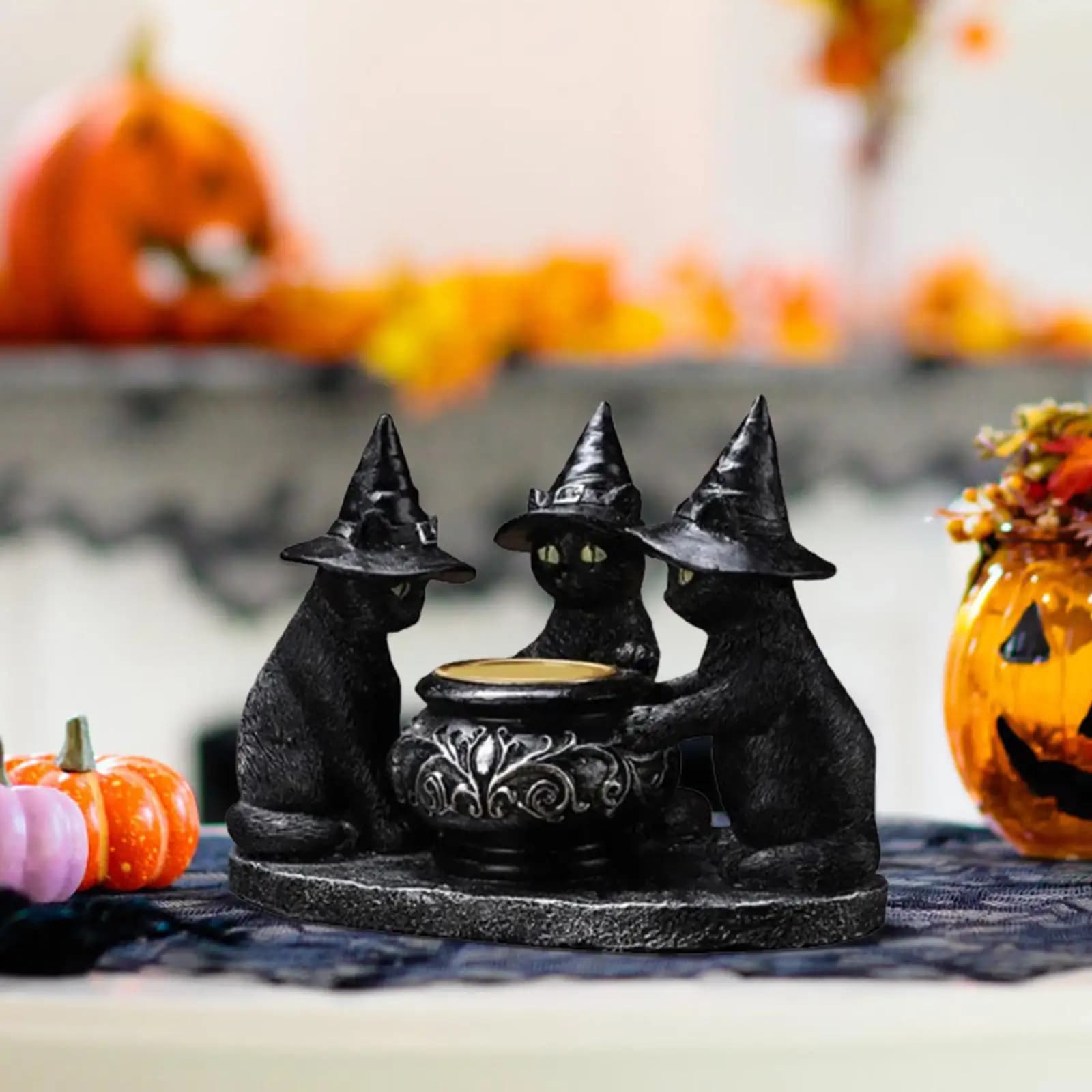Bougeoir Photophore Chat Noir, Figurine Gothique, Décoration de Bureau, Support de Bougie Tytif pour